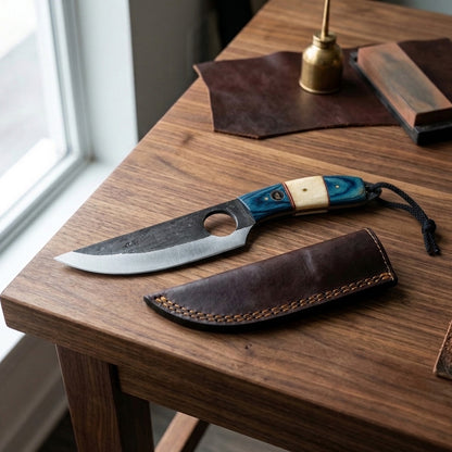 BC 899-BLB 9.5" Bone Collector Forge Scale Full Tang Hunting Knife with Leather Sheath