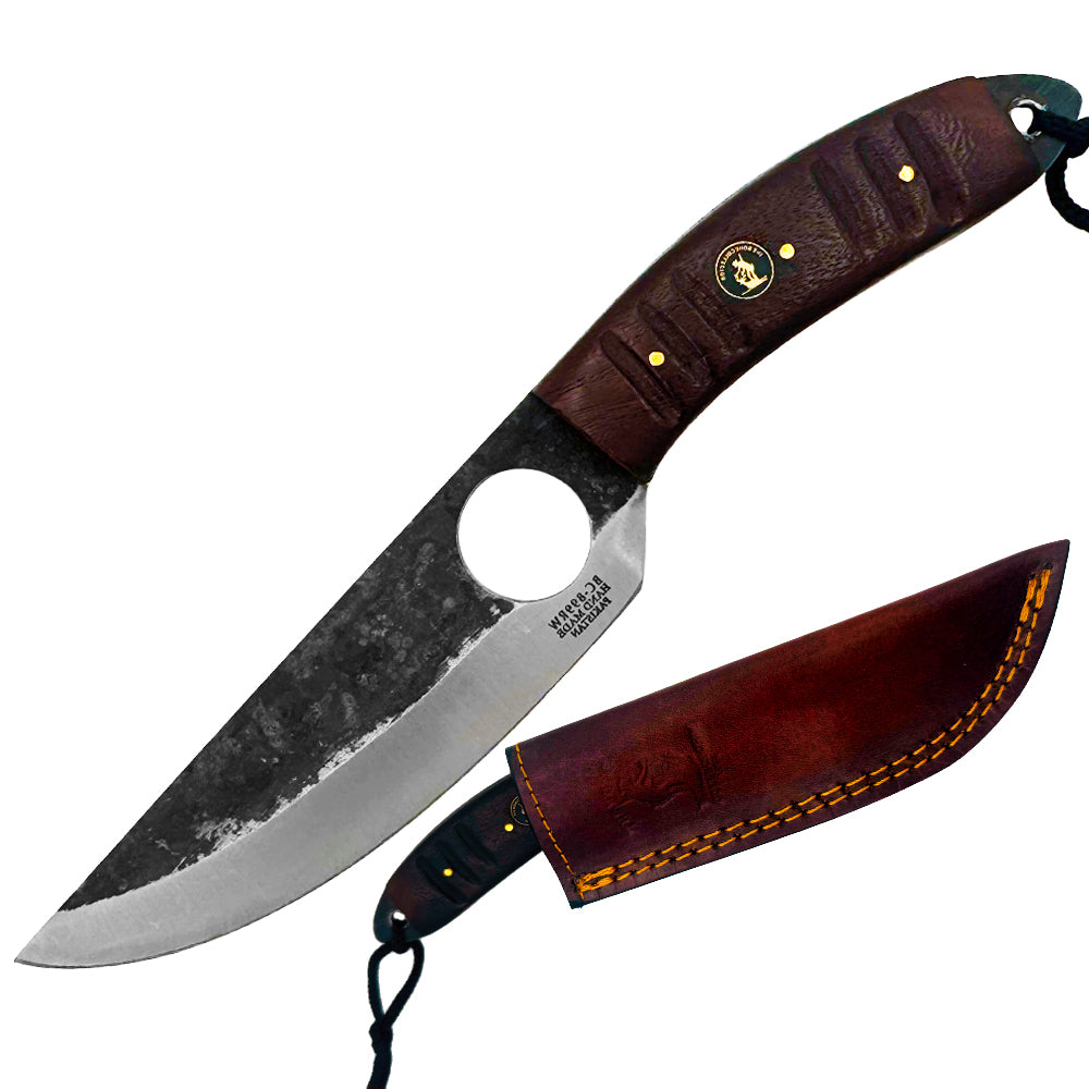BC 899-RW 9.5" Bone Collector Forge Scale Full Tang Hunting Knife with Leather Sheath