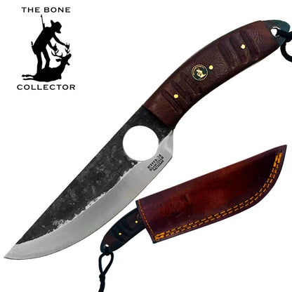 BC 899-RW 9.5" Bone Collector Forge Scale Full Tang Hunting Knife with Leather Sheath