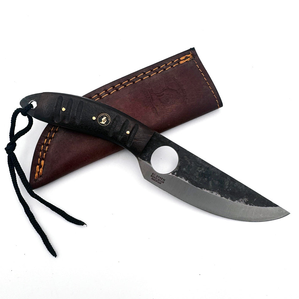BC 899-RW 9.5" Bone Collector Forge Scale Full Tang Hunting Knife with Leather Sheath