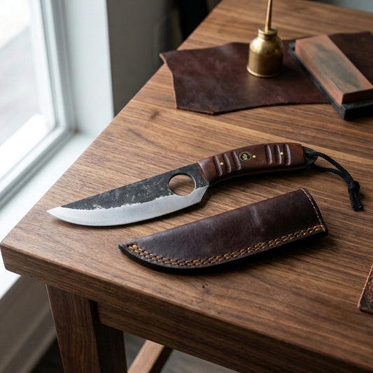 BC 899-RW 9.5" Bone Collector Forge Scale Full Tang Hunting Knife with Leather Sheath