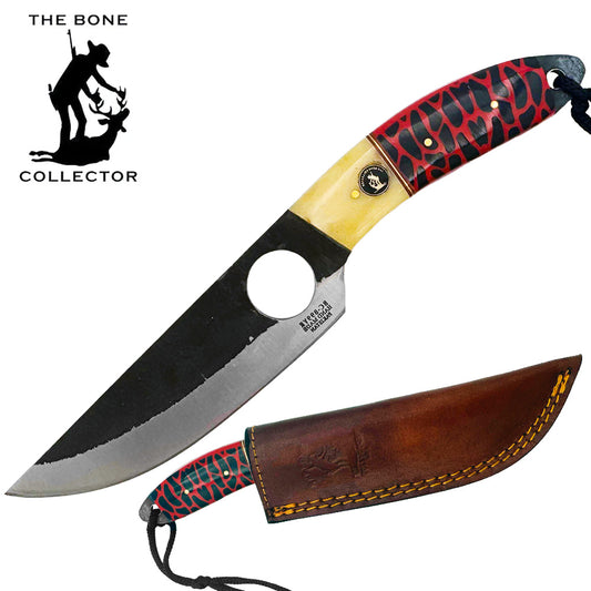 BC 899-YR 9.5" Bone Collector Forge Scale Full Tang Hunting Knife with Leather Sheath