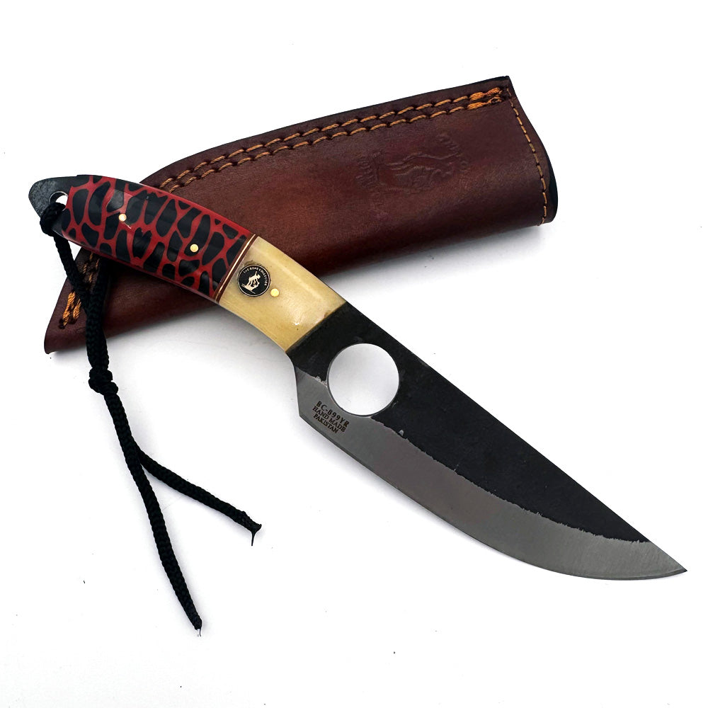BC 899-YR 9.5" Bone Collector Forge Scale Full Tang Hunting Knife with Leather Sheath