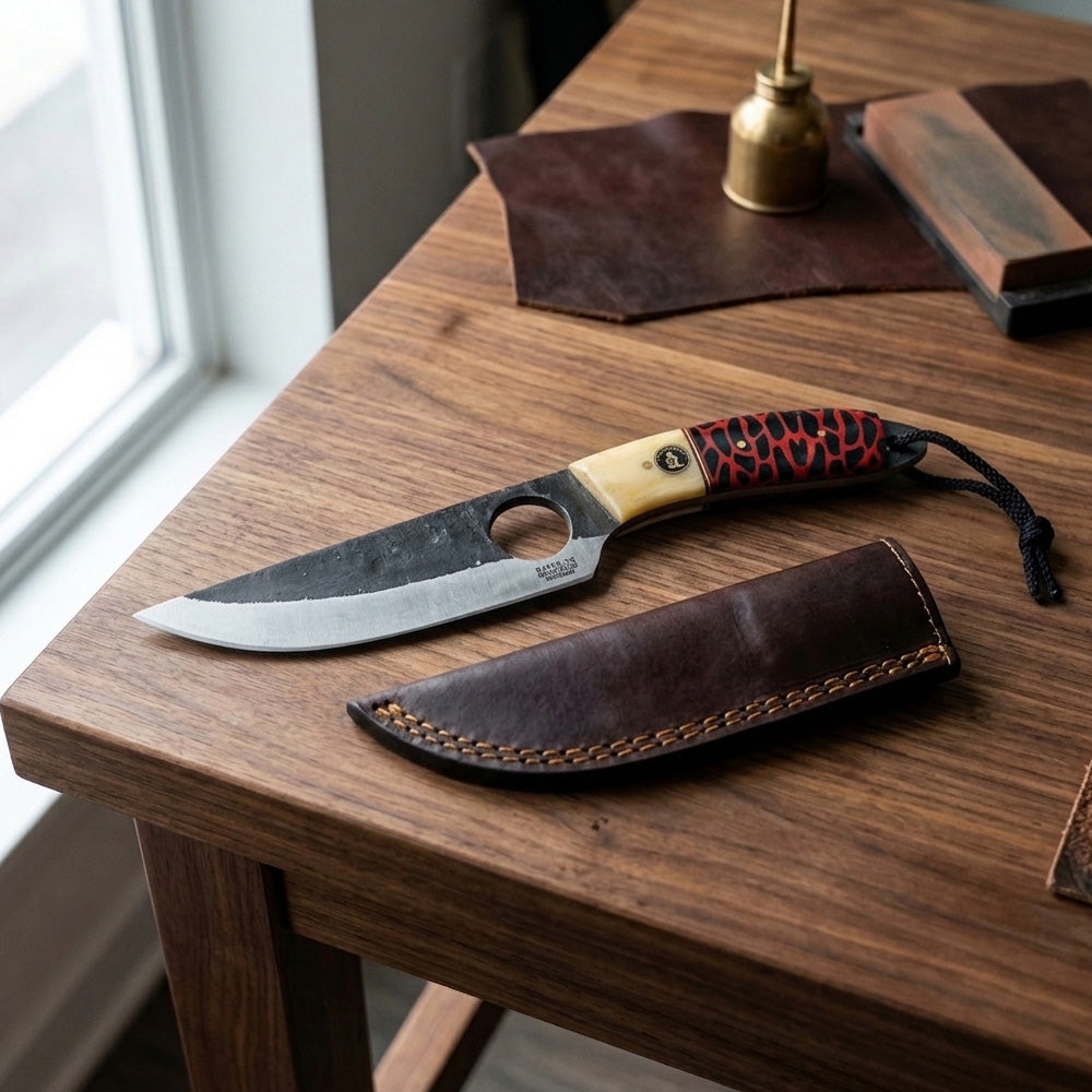 BC 899-YR 9.5" Bone Collector Forge Scale Full Tang Hunting Knife with Leather Sheath