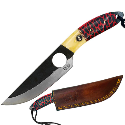 BC 899-YR 9.5" Bone Collector Forge Scale Full Tang Hunting Knife with Leather Sheath