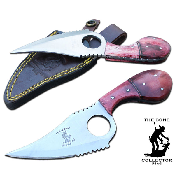 BC 793-PNBN 7" Bone Collector Pink Bone Handle Skinning Knife with Leather Sheath