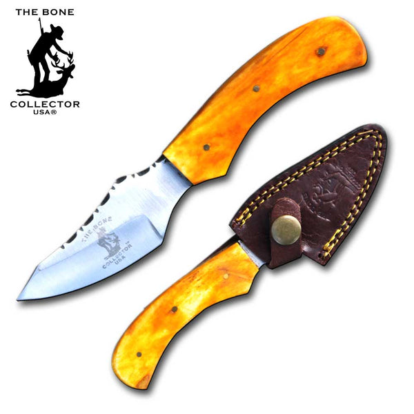 BC 852 6.5" Bone Collector Orange Bone Handle Skinning Knife with Leather Sheath