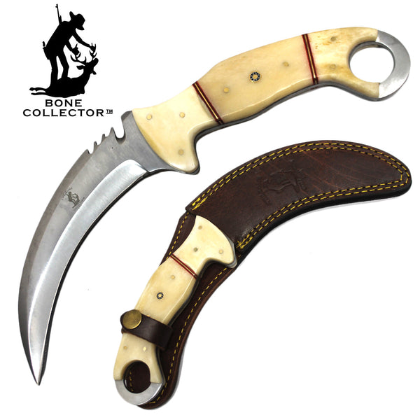 BC 867-WBN 10" White Bone Handle Karambit Knife with Leather Sheath