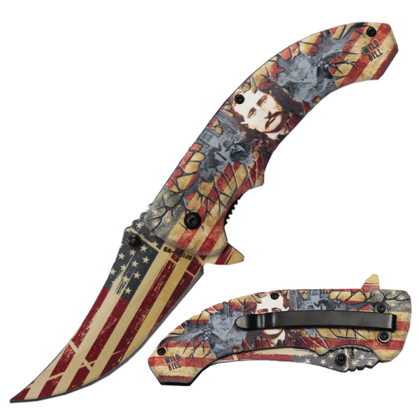 BF 1531-WB 4.75" Patriotic Wild Bill Hickok Trailing Point Blade Assist-Open Folding Knife