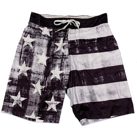 Men's Black & White USA Distressed Flag Swim Trunks