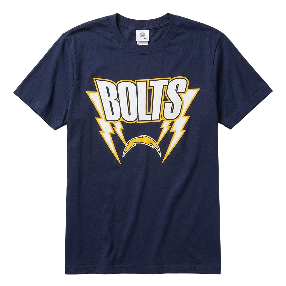 Men's navy Los Angeles Chargers Bolts T-shirt by Starter, featuring team logo and design on front, casual sportswear shirt.