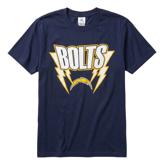 Men's navy Los Angeles Chargers Bolts T-shirt by Starter, featuring team logo and design on front, casual sportswear shirt.
