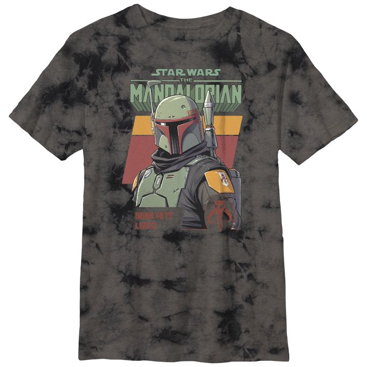 Boy's Star Wars: The Mandalorian Boba Fett Lives Graphic Tee Black Tie Dye
