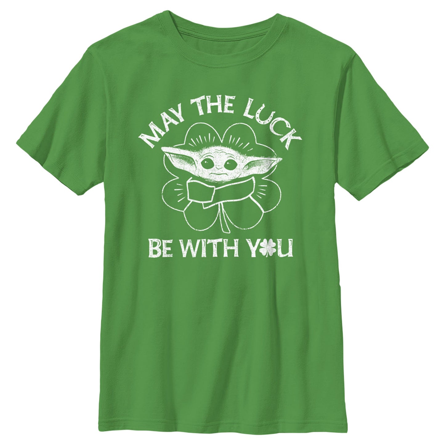 Men's Star Wars: The Mandalorian St. Patrick's Day Grogu May the Luck be with You Distressed Graphic Tee T-Shirt