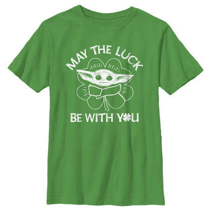 Men's Star Wars: The Mandalorian St. Patrick's Day Grogu May the Luck be with You Distressed Graphic Tee T-Shirt