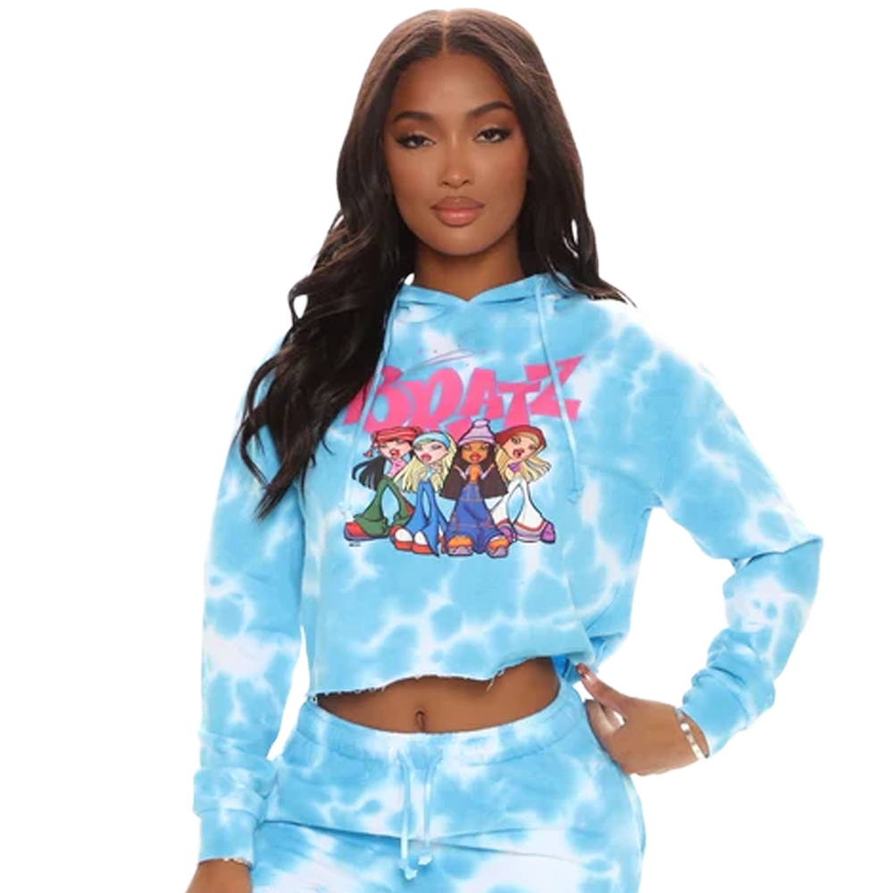 Women's Bratz Tie Dye Blue Cropped Hoodie
