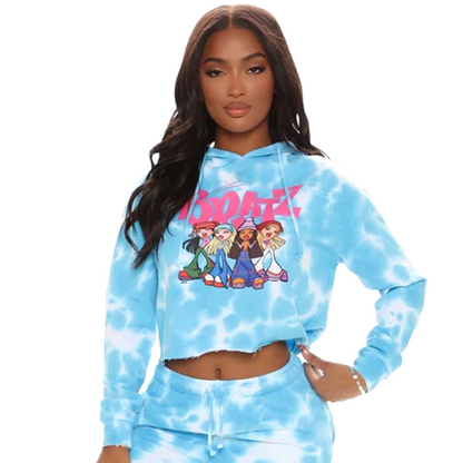 Women's Bratz Tie Dye Blue Cropped Hoodie