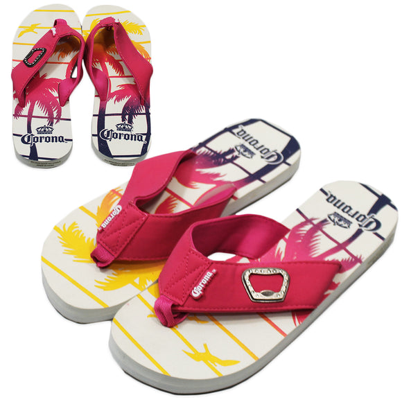 Women's Corona Extra Pink Graident Stripe Sandals with Bottle Opener