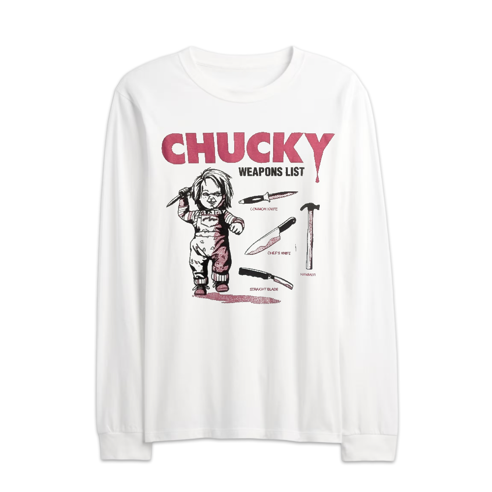 Men's Chucky Weapons List Graphic Long Sleeve Shirt Tee