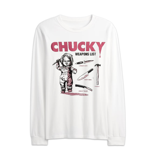 Men's Chucky Weapons List Graphic Long Sleeve Shirt Tee