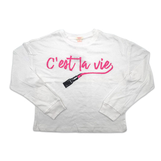 Girls White C'est la vie Lipstick Graphic Long Sleeve T-Shirt