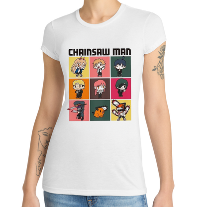Women Junior's Chainsaw Man Chibi Character Art Graphic Tee T-Shirt