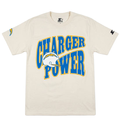 Men's Los Angeles Chargers Starter Charger Power retro T-shirt featuring team logo and vintage design on soft cotton fabric.