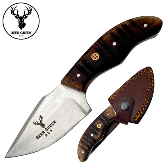 DC 003 7" Deer Creek Pakkawood  Short Skinner Hunting Knife with Leather Sheath