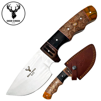 DC 005 9.5" Deer Creek Multi-Color Wood & Resin Hunting Knife with Leather Sheath