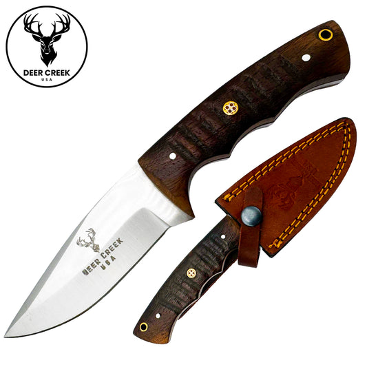 DC 009 8" Deer Creek Brown Pakkawood Handle Hunting Knife with Leather Sheath - Rex Distributor, Inc. Wholesale Licensed Products and T-shirts, Sporting goods,