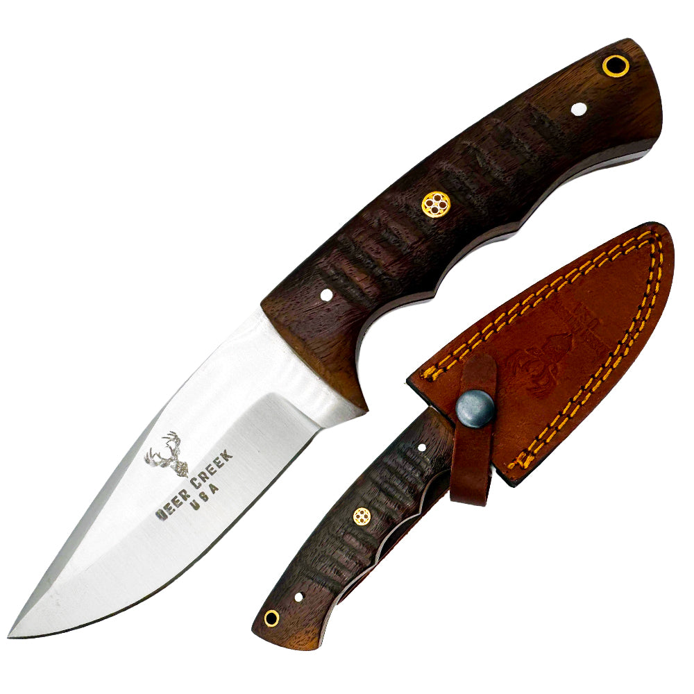 DC 009 8" Deer Creek Brown Pakkawood Handle Hunting Knife with Leather Sheath - Rex Distributor, Inc. Wholesale Licensed Products and T-shirts, Sporting goods,