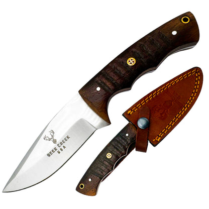 DC 009 8" Deer Creek Brown Pakkawood Handle Hunting Knife with Leather Sheath - Rex Distributor, Inc. Wholesale Licensed Products and T-shirts, Sporting goods,