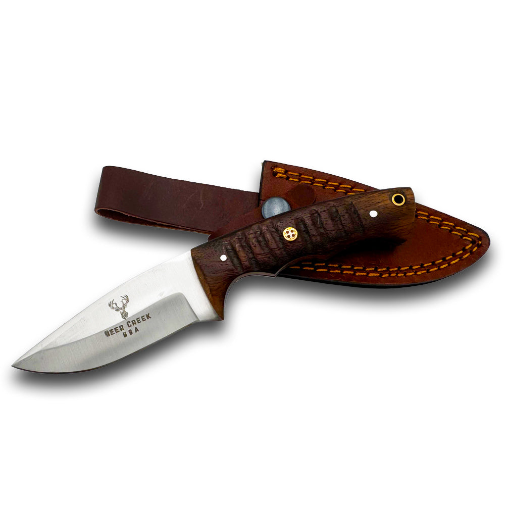 DC 009 8" Deer Creek Brown Pakkawood Handle Hunting Knife with Leather Sheath - Rex Distributor, Inc. Wholesale Licensed Products and T-shirts, Sporting goods,