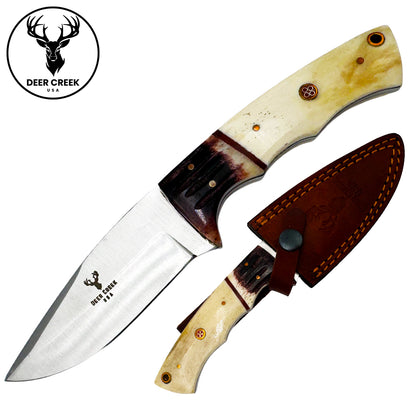 DC 010 8" Deer Creek Bovine Bone Handle Hunting Knife with Leather Sheath - Rex Distributor, Inc. Wholesale Licensed Products and T-shirts, Sporting goods,