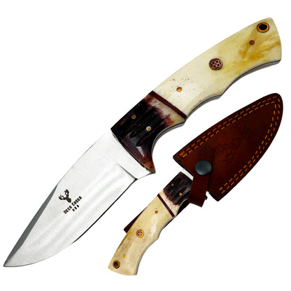 DC 010 8" Deer Creek Bovine Bone Handle Hunting Knife with Leather Sheath - Rex Distributor, Inc. Wholesale Licensed Products and T-shirts, Sporting goods,