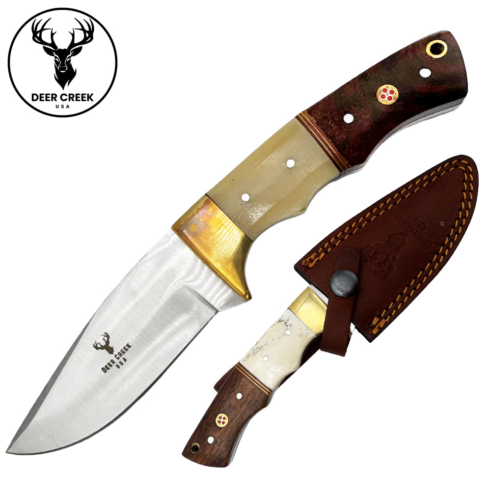 DC 011 8" Deer Creek Bovine Bone & Rosewood Handle Hunting Knife with Leather Sheath - Rex Distributor, Inc. Wholesale Licensed Products and T-shirts, Sporting goods,