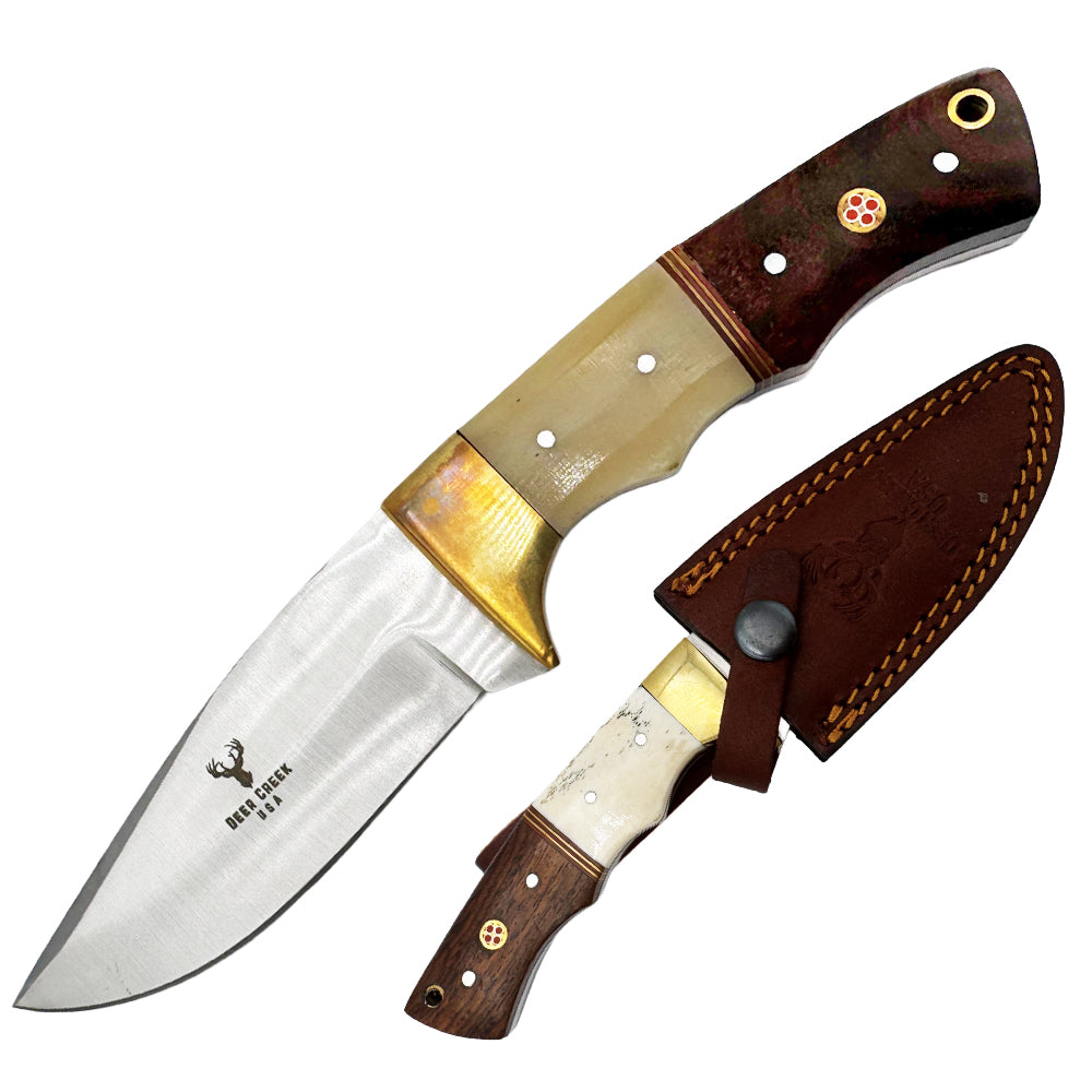DC 011 8" Deer Creek Bovine Bone & Rosewood Handle Hunting Knife with Leather Sheath - Rex Distributor, Inc. Wholesale Licensed Products and T-shirts, Sporting goods,