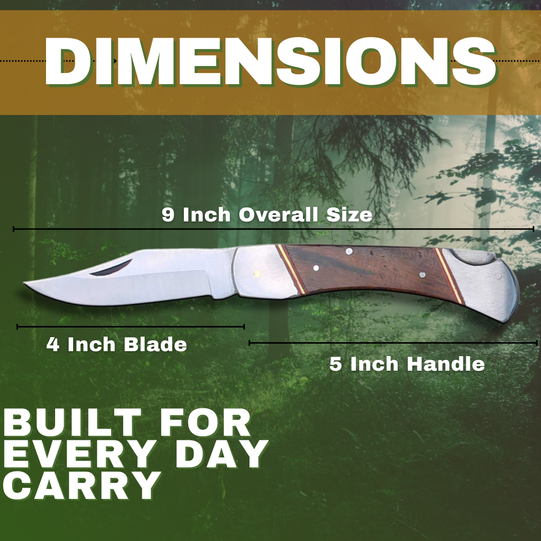 PK 116-WD 5" Wood Handle Folding Pocket Knife with Sheath