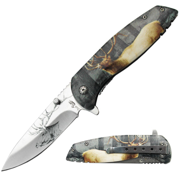 DK 5086-ELK 4.5" Duck USA Elk Wildlife Handle Assist-Open Folding Knife