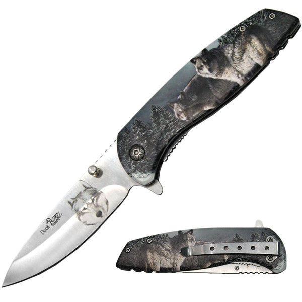 DK 5086-WF 4.5" Duck USA Wolf Wildlife Handle Assist-Open Folding Knife