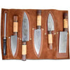 DM 36 5 Piece Damascus Kitchen Knife Set with Sharpening Rod & Leather Roll Carrying Case