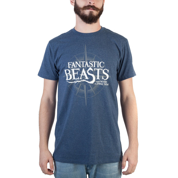 Men's Blue Heather Fantastic Beasts Logo Graphic Tee T-Shirt