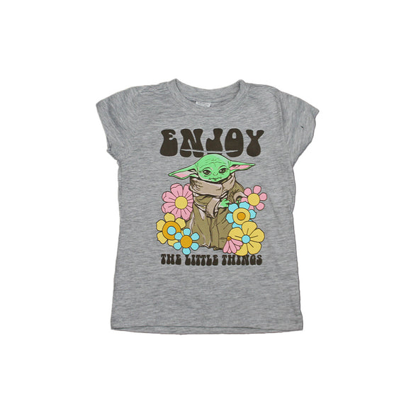 Girl's Grey Heather Star Wars Grogu Enjoy The Little Things Graphic Tee T-Shirt