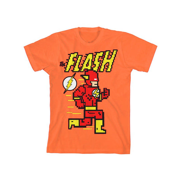 Boy's Orange Flash DC Comics Pixel Run Graphic Tee T Shirt