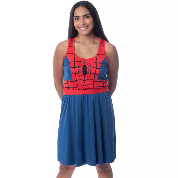 Marvel Women's Spiderman Pajamas Costume Nightgown Sleep Pajama Dress Multicolored