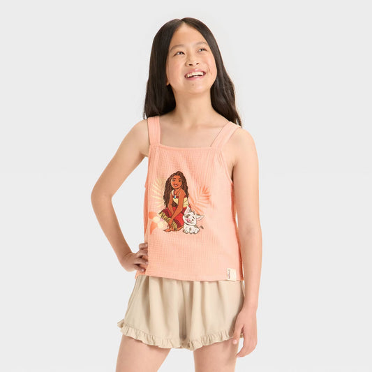 Girls' Moana Gauze Elevated Tank Top - Orange