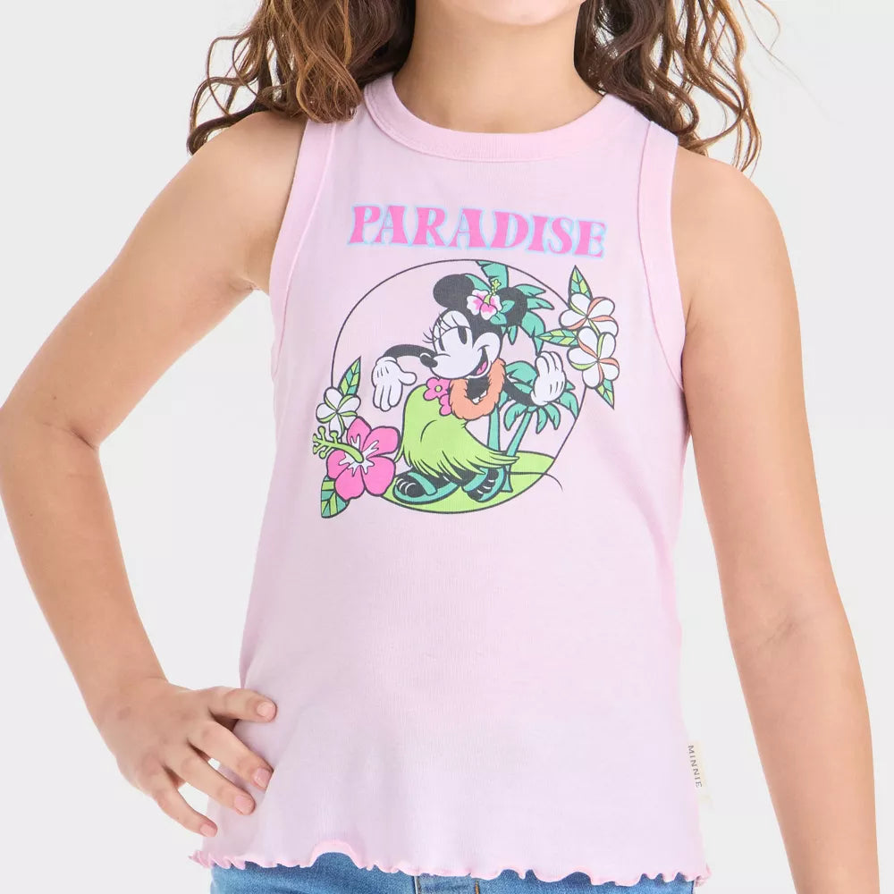Girls' Minnie Mouse Ribbed Ruffle Hem Tank Top - Light Pink