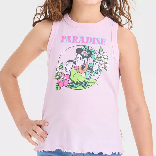 Girls' Minnie Mouse Ribbed Ruffle Hem Tank Top - Light Pink