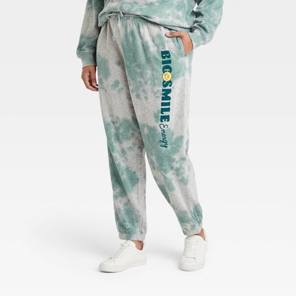 Women's Big Smile Energy Graphic Jogger Pants - Green Tie-Dye