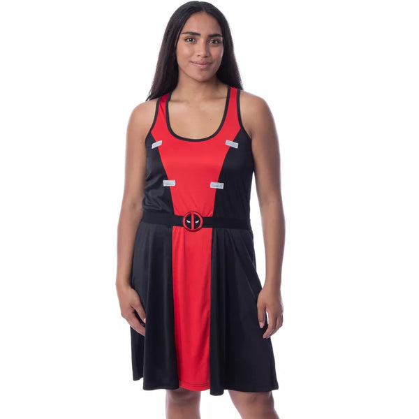 Marvel Womens' Deadpool Classic Costume Racerback Nightgown Pajama Dress Black